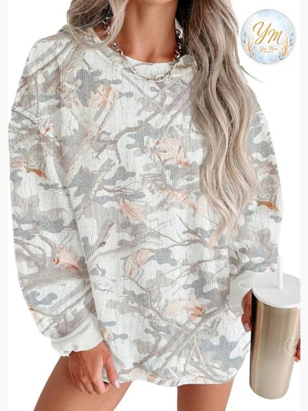 Oversized Corduroy Crewneck Sweatshirt Pullover Top Long Sleeve - Picture 1 of 6